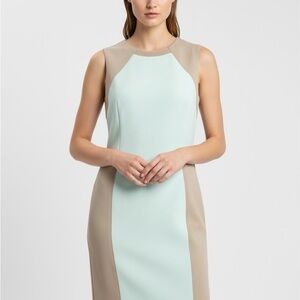 NWT Tahari Mint and Beige Midi Business Dress Size 8 Knee Length